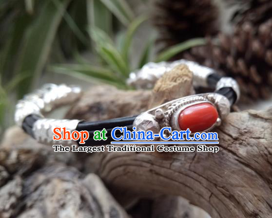 Chinese Zang Nationality Coral Bracelet Handmade Traditional Tibetan Ethnic Jewelry Accessories for Women