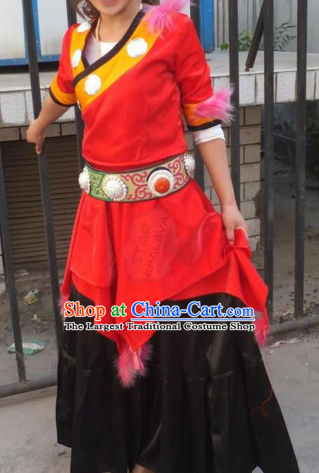 Chinese Zang Nationality Costumes Traditional Tibetan Ethnic Folk Dance Dress for Women