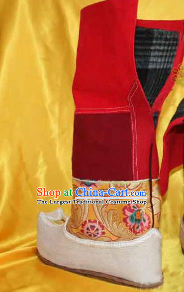 Chinese Zang Nationality Leather Red Boots Handmade Shoes Traditional Tibetan Ethnic Boots for Women