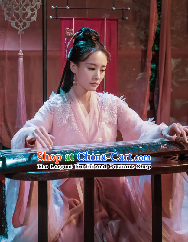 Chinese Ancient Female Swordsman Historical Television Bloody Romance Wan Mei Pink Dress and Headpiece for Women