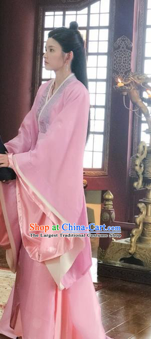 Chinese Ancient Patrician Lady Ning Jing Pink Hanfu Dress Drama Legend of Yun Xi Costume and Headpiece for Women