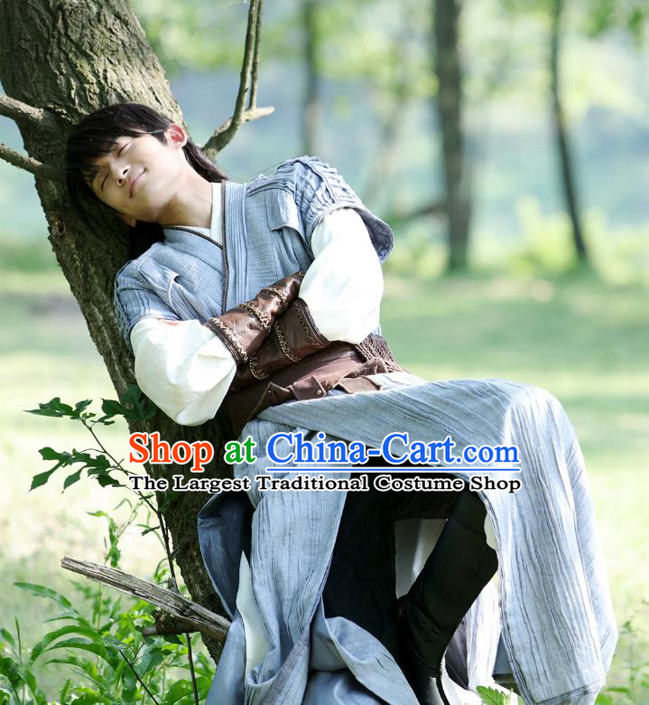 Chinese Ancient Swordsman Clothing Historical Drama Colourful Bone Costume and Headpiece for Men