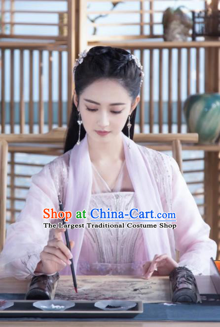 Chinese Ancient Royal Princess Yuan Qingli Pink Hanfu Dress Drama The Love Lasts Two Minds Costume and Headpiece for Women