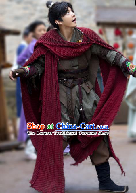 Chinese Ancient Swordsman Pauper Xiao Yuer Clothing Historical Drama Handsome Siblings Costume and Headpiece for Men