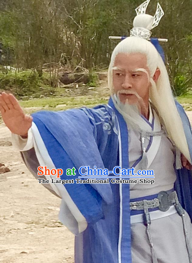 Swords of Legends Chinese Ancient Taoist Priest Qinghe Clothing Historical Drama Costume and Headwear for Men