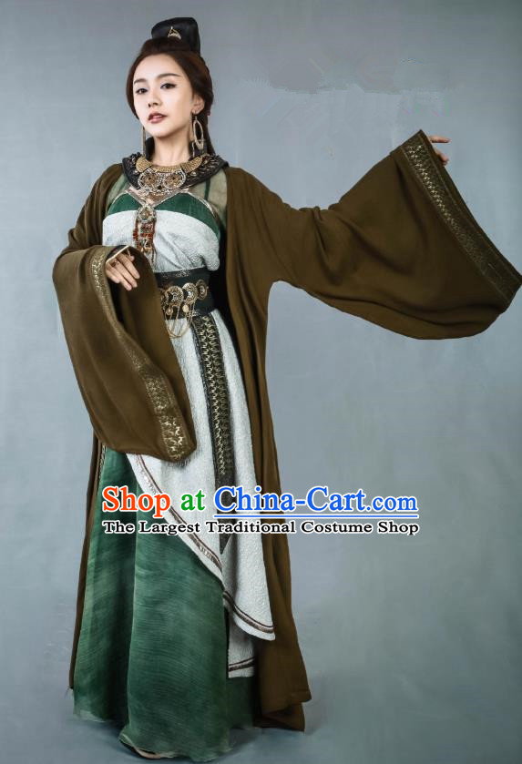 Chinese Historical Drama Swords of Legends Ancient Female Flamen Hua Yue Costume and Headpiece for Women