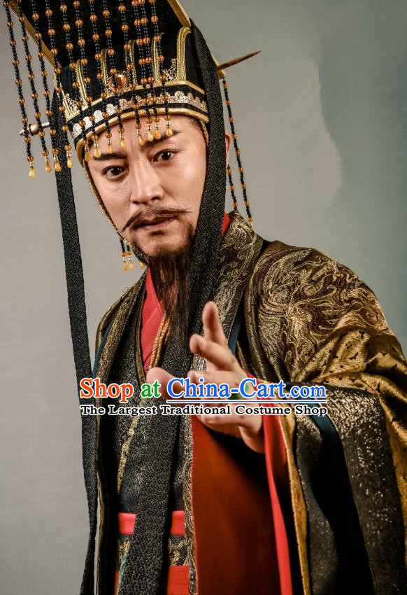 Swords of Legends Chinese Ancient Emperor Shengyuan Clothing Historical Drama Costume and Headwear for Men