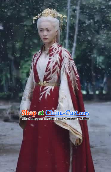 Chinese Ancient Royal Princess Historical Drama Princess Silver Red Costume and Headpiece for Women