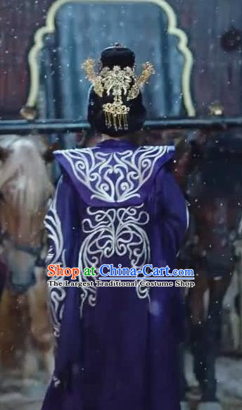 Chinese Ancient Royal Queen Purple Historical Drama Princess Silver Costume and Headpiece for Women