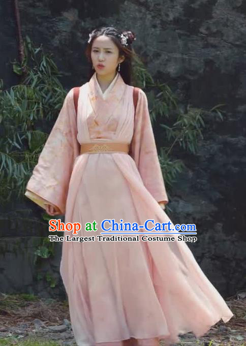 Chinese Ancient Maidservants Historical Drama Princess Silver Pink Costume and Headpiece for Women