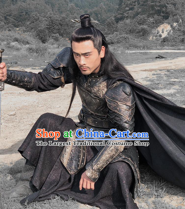 Chinese Drama Legend of the Phoenix Ancient General Yan Kuan Armor Historical Costume and Headwear for Men