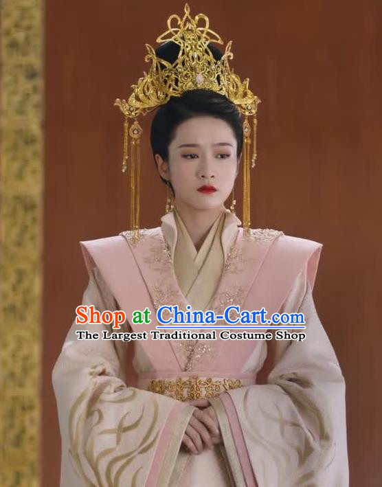 Chinese Ancient Royal Empress Rong Le Pink Historical Drama Princess Silver Costume and Headpiece for Women