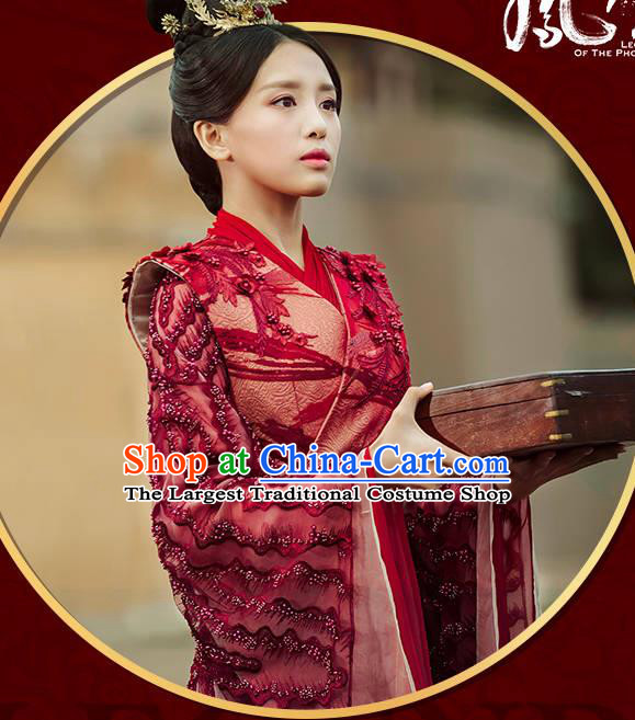 Chinese Ancient Imperial Consort Ban Ling Er Red Hanfu Dress Historical Drama Legend of the Phoenix Costume and Headpiece for Women