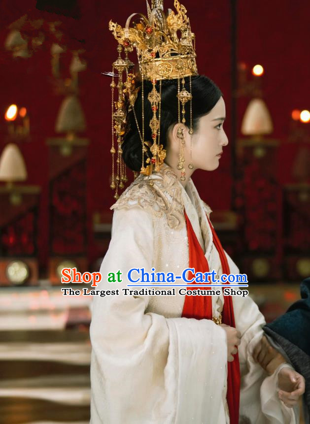 Chinese Ancient Queen Drama Princess Silver Rong Yue Historical Costume and Headpiece for Women