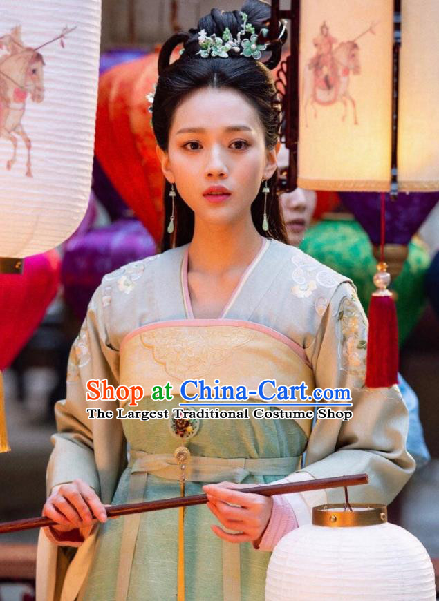 Chinese Ancient Princess Li Mingyue Green Hanfu Dress Historical Drama The Love By Hypnotic Costume and Headpiece for Women