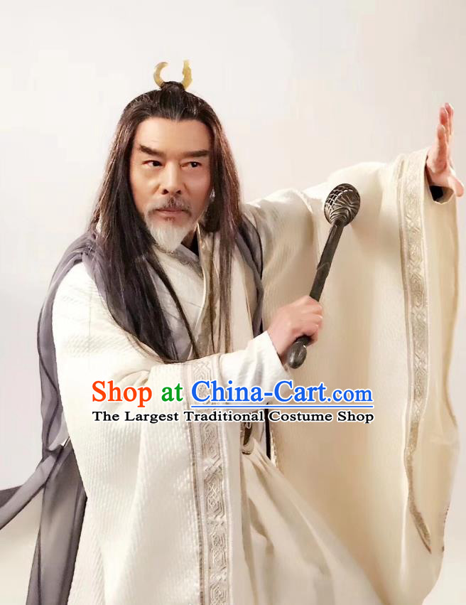Drama The Legend of Jade Sword Chinese Ancient Taoist Priest Xuan Ji Costume and Headpiece Complete Set