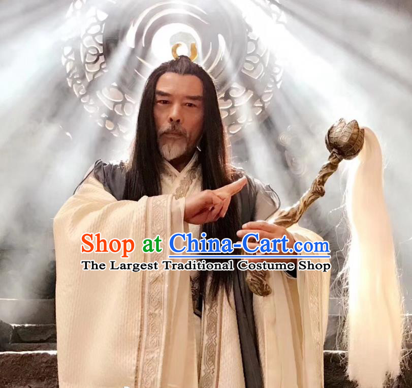 Drama The Legend of Jade Sword Chinese Ancient Taoist Priest Xuan Ji Costume and Headpiece Complete Set