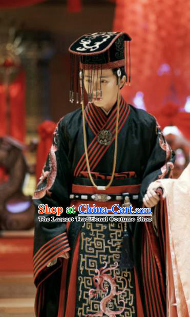 Chinese Ancient Emperor Apparel Clothing and Jade Hairpin Drama King Is Not Easy Ji Man Historical Costumes and Hat