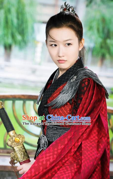 Chinese Ancient Female General Historical Costumes and Hair Accessories Drama Oh My Emperor Wu Shengnan Red Dress