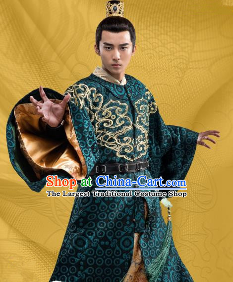 Chinese Ancient Royal Prince Green Clothing and Hairdo Crown Drama Oh My Emperor Beitang Jing Costumes