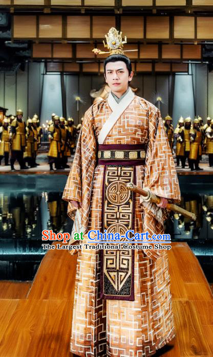 Chinese Ancient Emperor Imperial Robe and Jade Hairdo Crown Drama Tang Dynasty Tour Li Shimin Costumes