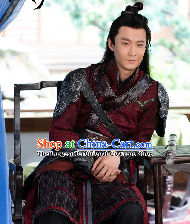 Chinese Ancient Swordsman Red Clothing Drama The Romance of Hua Rong Bodyguard Armor Costumes