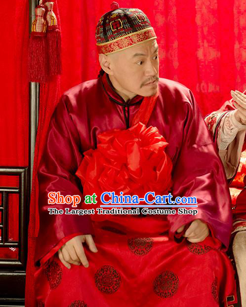 Chinese Ancient Apparels Wedding Garment and Hat Wuxia Drama Happy Mitan Liang Wuchi Costumes