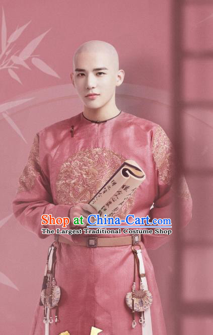 Chinese Ancient Manchu Costumes Thirteen Prince Garment Drama Dreaming Back to the Qing Dynasty Aisin Gioro Yinxiang Pink Gown Apparels