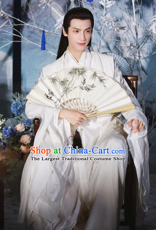 Chinese Ancient Childe White Garment Clothing and Headpiece Drama And The Winner Is Love Swordsman Shangguan Tou Apparels