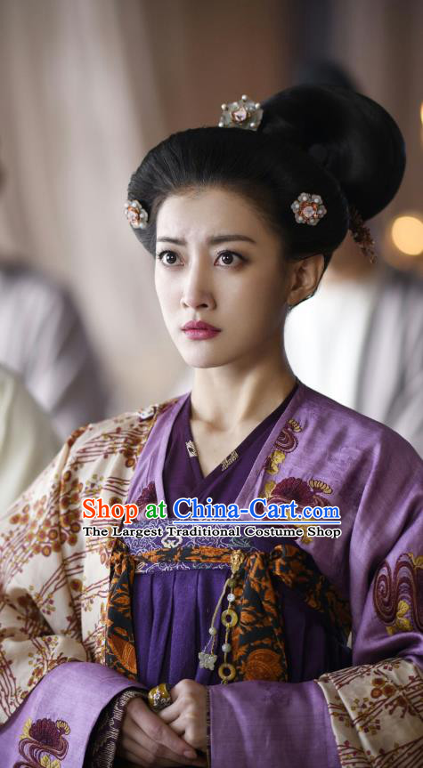 Chinese Ancient Imperial Consort Hanfu Dress Tang Dynasty Apparels Costumes and Headdress Drama Wu Xin The Monster Killer Court Lady Lu Peihua Garment