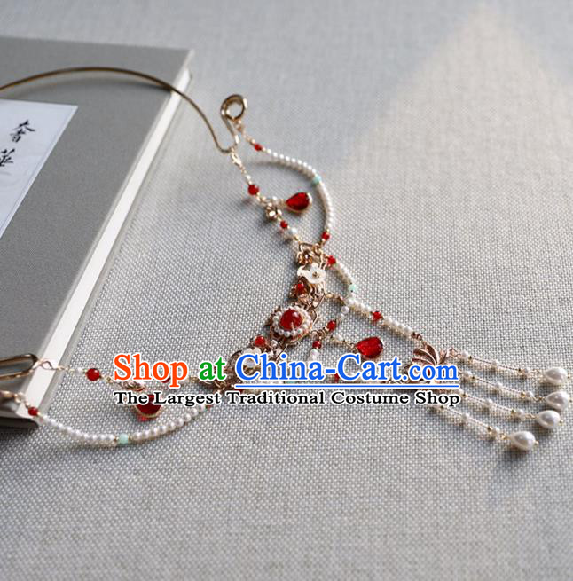 Chinese Ancient Hanfu Beads Tassel Necklace Women Jewelry Ming Dynasty Red Crystal Necklet Accessories