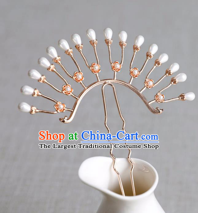 Chinese Ancient Pearls Hair Clip Jewelry Headwear Song Dynasty Hair Accessories Hairpin for Women