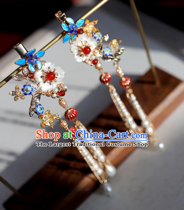 Chinese Ancient Red Lantern Hair Claws Jewelry Headwear Hair Accessories Ming Dynasty Hanfu Tassel Hairpins for Women