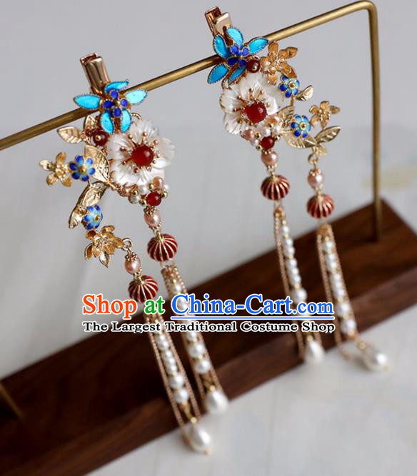 Chinese Ancient Red Lantern Hair Claws Jewelry Headwear Hair Accessories Ming Dynasty Hanfu Tassel Hairpins for Women