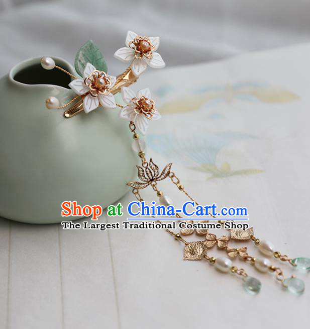 Chinese Ancient Women Shell Flowers Hair Claws Headwear Hairpin Hanfu Pearls Tassel Hair Accessories