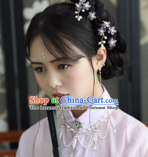 Chinese Ancient Women Purple Flowers Hair Claw Hairpin Headwear Hair Accessories Hanfu Hair Stick