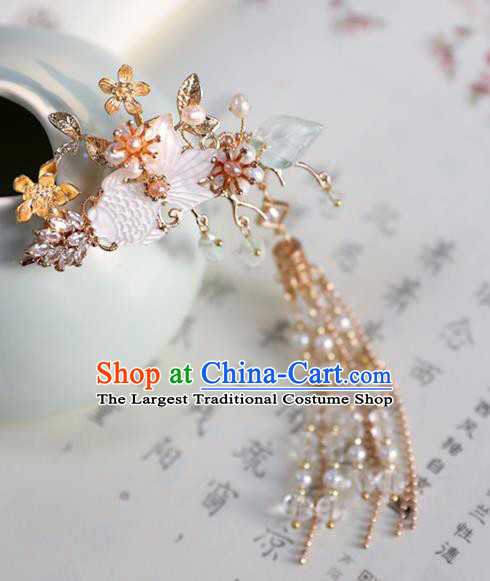 Chinese Ancient Shell Goldfish Hair Claws Headwear Women Hair Accessories Ming Dynasty Tassel Hair Stick