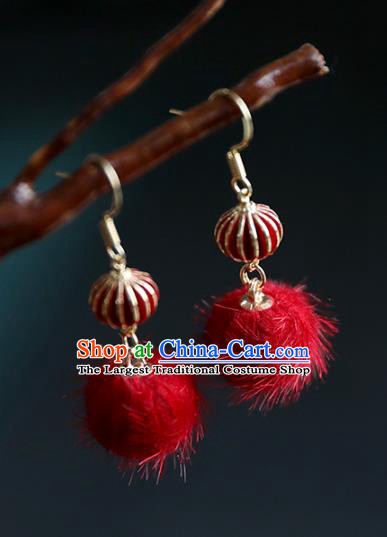 Chinese Ancient Hanfu Lantern Earrings Women Jewelry Ming Dynasty Red Venonat Ear Accessories