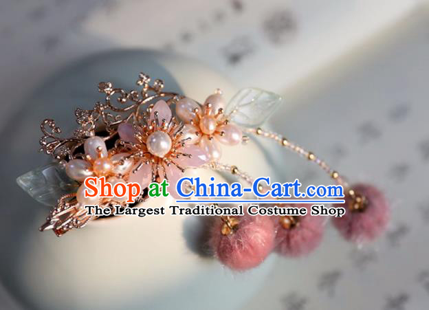 Chinese Ancient Pink Venonat Hair Claws Headwear Women Hair Accessories Ming Dynasty Pearls Hair Stick