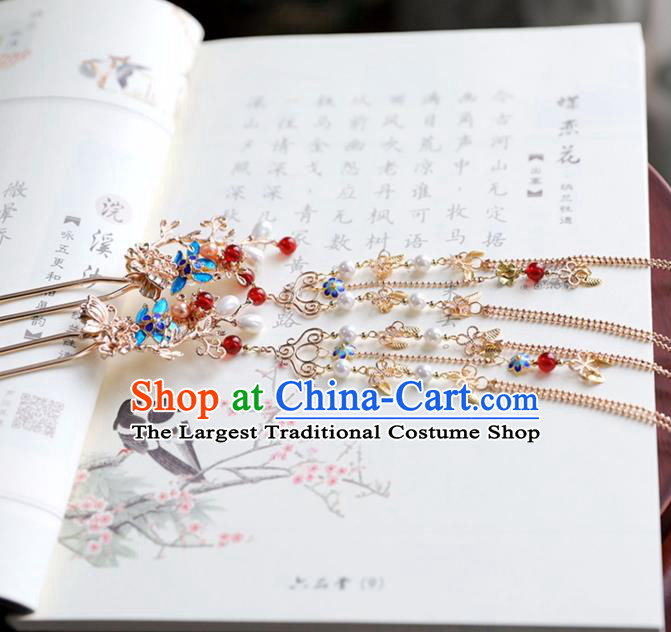 Chinese Ancient Cloisonne Hair Clips Headwear Women Hair Accessories Ming Dynasty Court Hair Comb Hairpin Complete Set