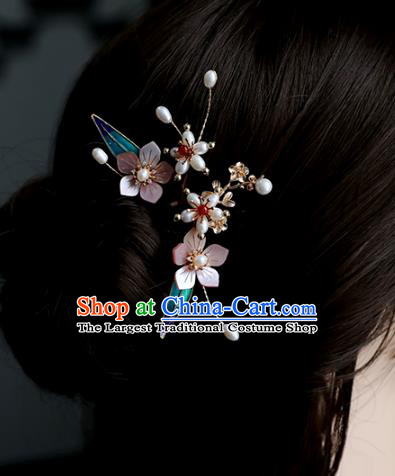 Chinese Ancient Pink Shell Hairpin Headwear Women Hair Accessories Pearls Hair Clip