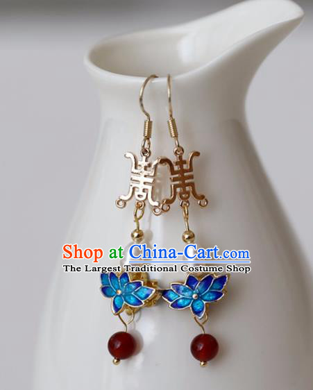Chinese Ancient Hanfu Cloisonne Lotus Earrings Women Jewelry Ming Dynasty Pearl Ear Accessories