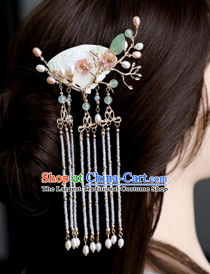 Chinese Ancient Shell Pearls Hanfu Hair Stick Headwear Women Hair Accessories Ming Dynasty Tassel Hair Claw