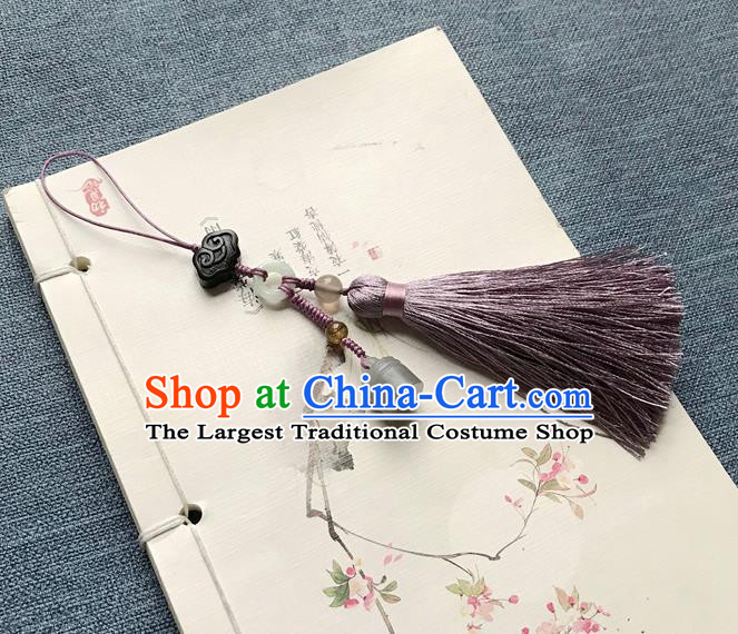 Chinese Ancient Hanfu Purple Tassel Pendant Jade Cloud Lappet Jewelry Brooch Accessories