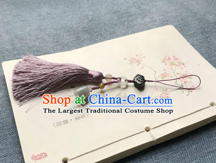 Chinese Ancient Hanfu Purple Tassel Pendant Jade Cloud Lappet Jewelry Brooch Accessories