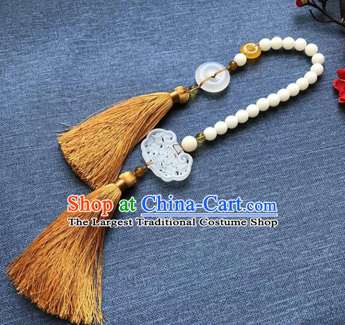 Chinese Ancient Hanfu Carving Jade Longevity Lock Tassel Pendant Jade Lappet Brooch Jewelry Accessories