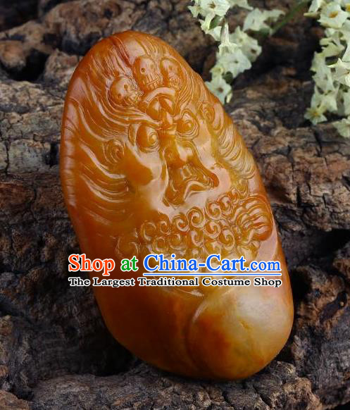 Chinese Ancient Carving Sun Wukong Jade Accessories Yellow Jade Handgrip Hetian Jade Craft