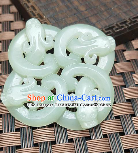 Chinese Handmade Jade Pendant Jade Label Craft Hetian Jade Carving Dragon Necklace Accessories