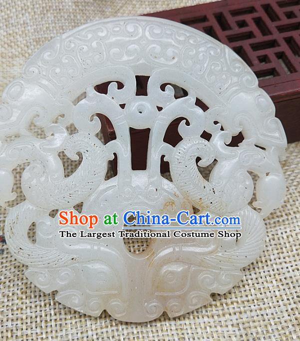 Chinese Handmade Jade Label Craft Jade Necklace Accessories Carving Dragon Phoenix Handgrip Pendant