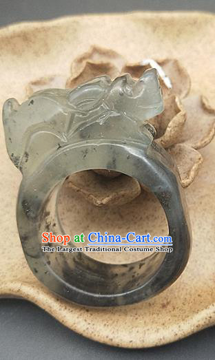 Chinese Ancient Hanfu Black Jade Ring Hetian Jade Jewelry Pi Xiu Accessories